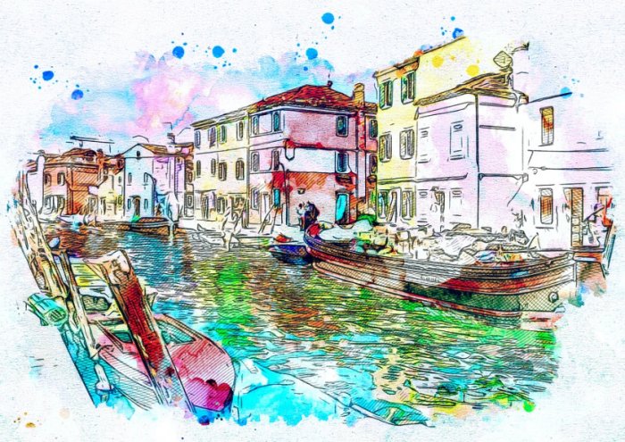 Venice Boat Art Abstract Watercolor Nature 